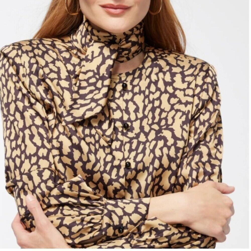 Chico's Black Label Scarf Blouse Animal Print 6